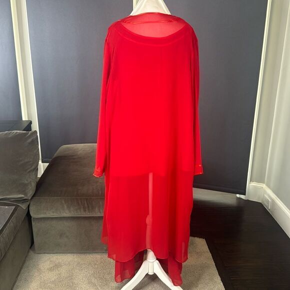 Women’s Red Chiffon 3 Piece Pants Suit Mother of the Bride Plus Size 20W NEW - Picture 4 of 15